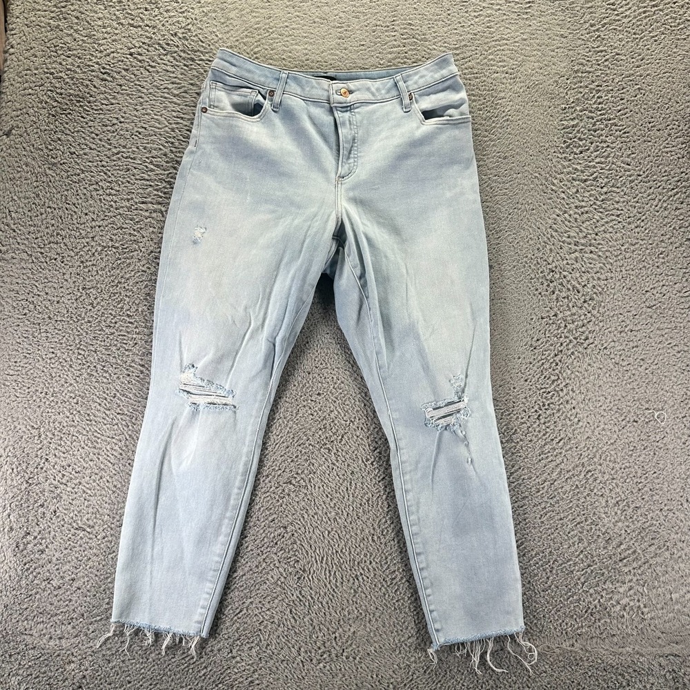 Express Jeans Women 16 Blue Cotton Denim Skinny Distressed Curvy Raw Hem Stretch